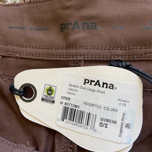 Prana Stretch Zion Cargo Short Women's 0 Mocha 5" Standard Fit High Rise Stretch - Picture 7 of 13